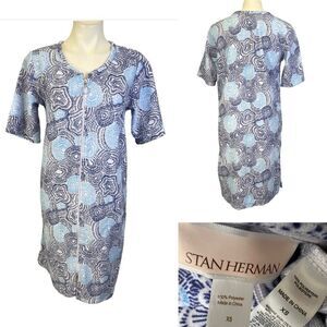 Stan Herman robe xs blue short sleeve terry cloth casual loungewear sleepwear -3